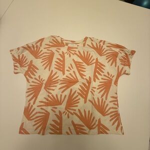 Zara Orange and Cream Leaf Print Top